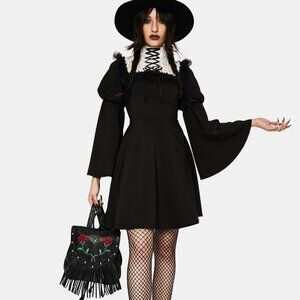 Dark In Love Black Chiffon Dress w/ Lace Up Chest